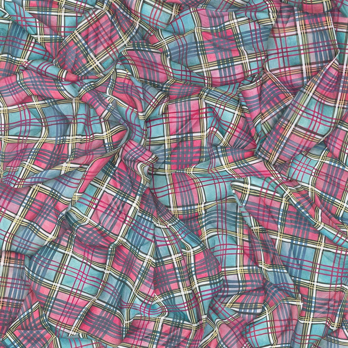Draped Tartan Wallpaper by Vivienne Westwood - Cyan & Magenta