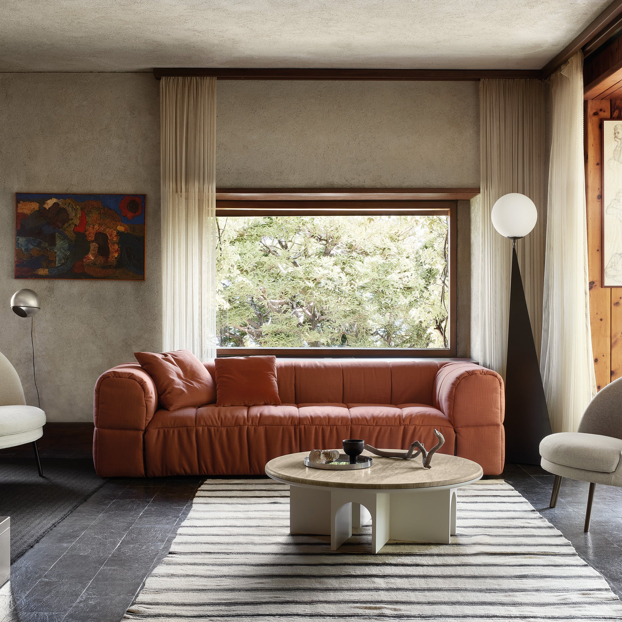 Arflex 'Arcolor' Coffee Table by Jaime Hayon Travertine / Beige Base Room Scene