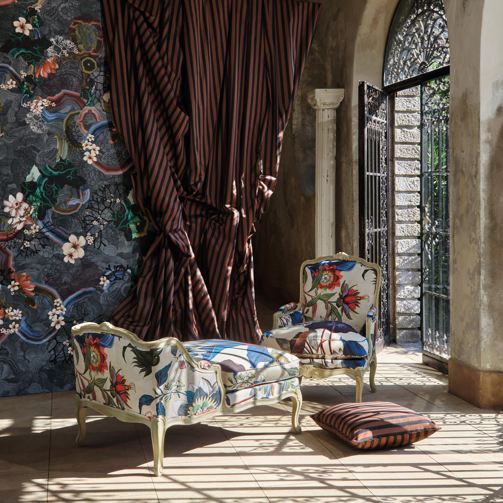 Christian Lacroix 'Algae Bloom' Wallpaper Graphite Roomset Chairs
