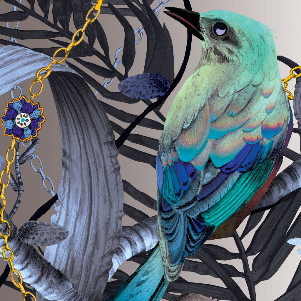 Kit Miles 'Birds In Chains' Wallpaper Blue & Gold Detail