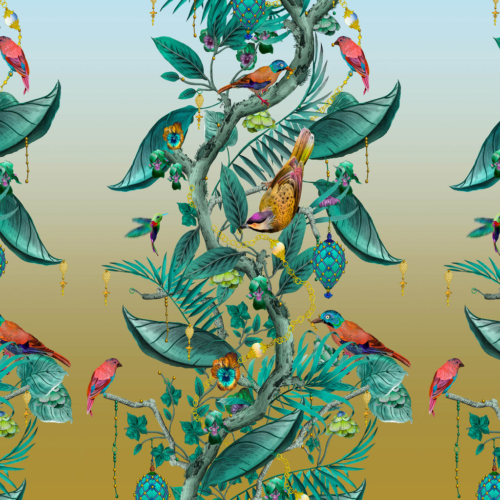 Kit Miles 'Ecclesiastical Botanica' Wallpaper Teal / Sky Blue
