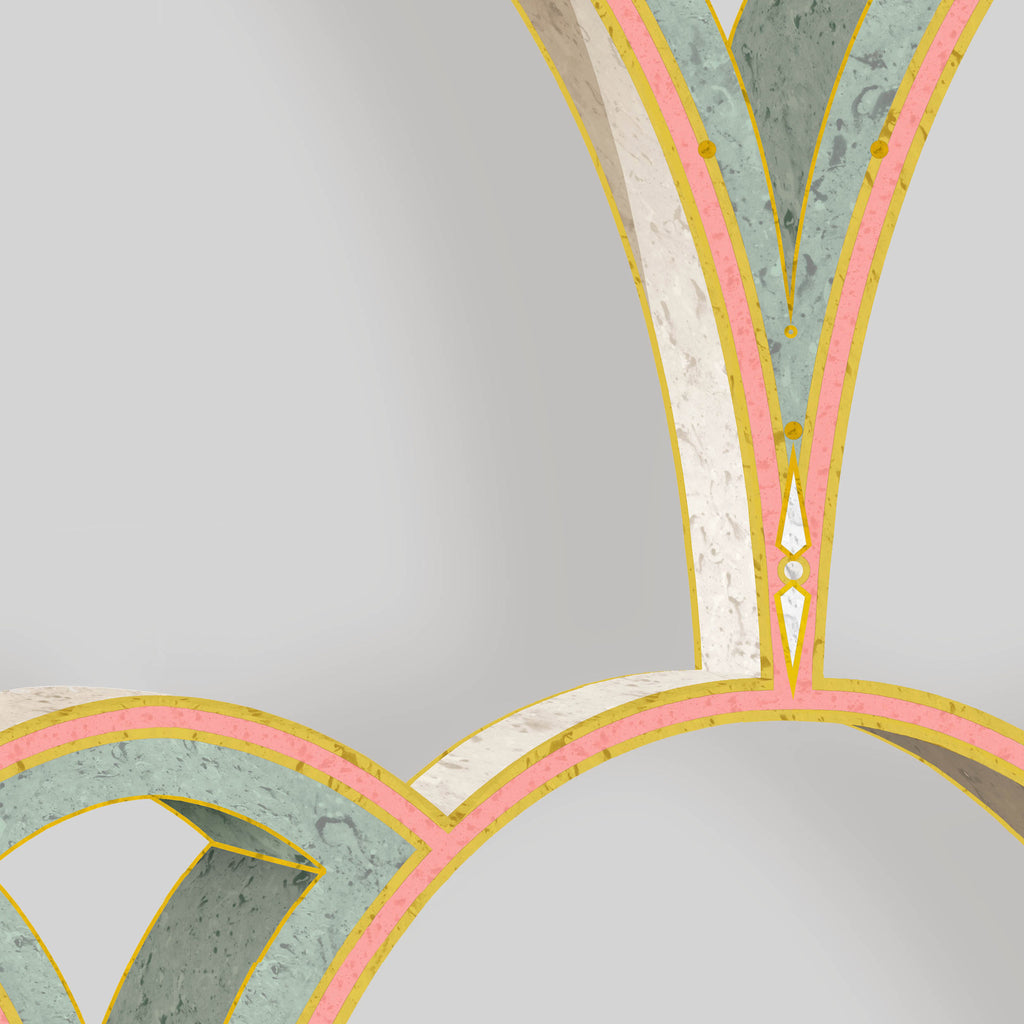 Kit Miles 'Tiber Archways' Wallpaper Peach with Emerald Green Detail