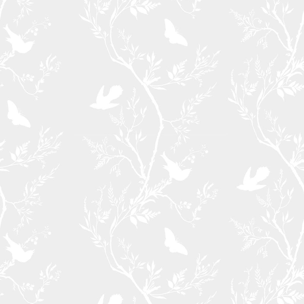 Timorous Beasties 'Birdbranch Stripe' Hand-Print Wallpaper White on Silver