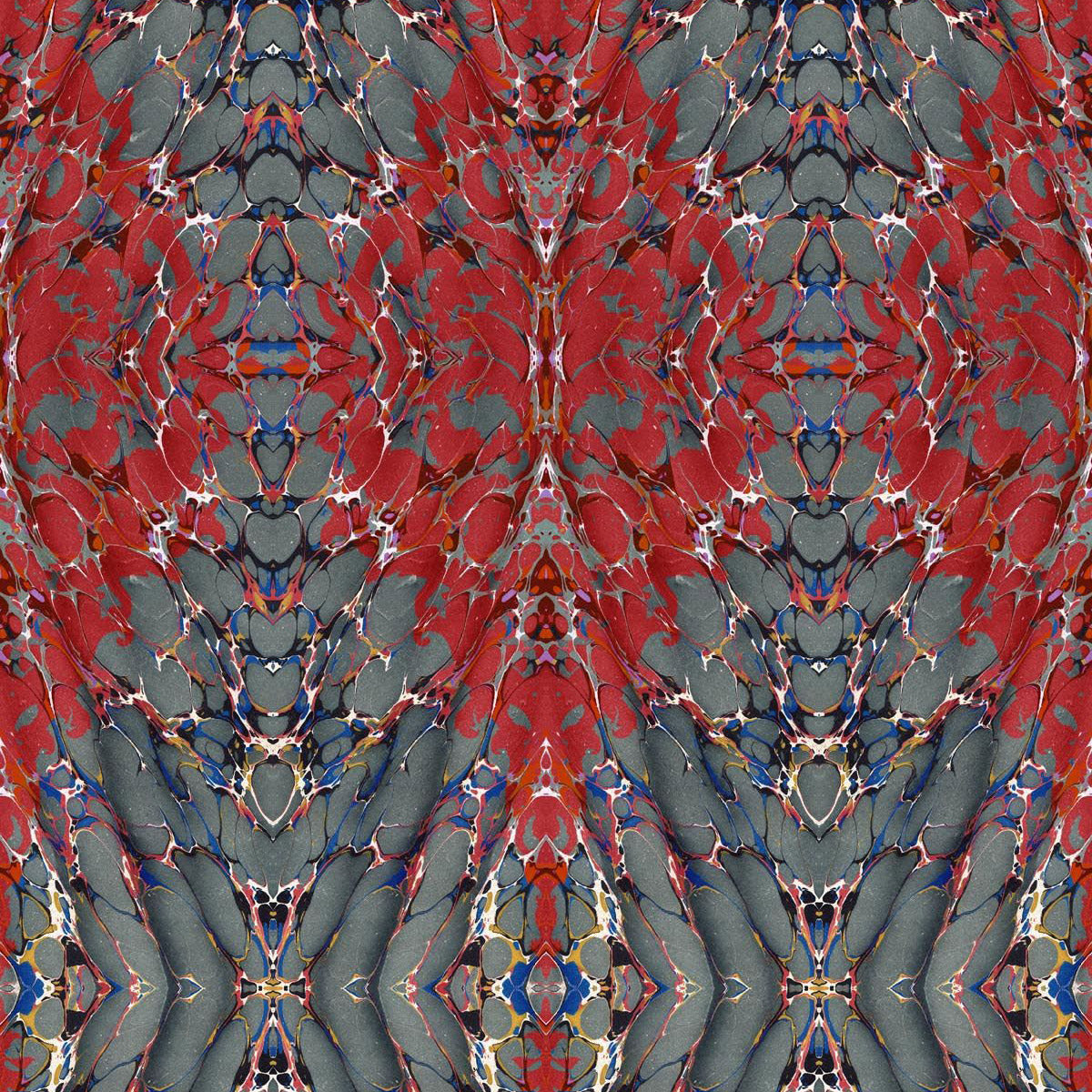 Timorous Beasties 'Ex Libris' Wallpaper Brick Red on Charcoal