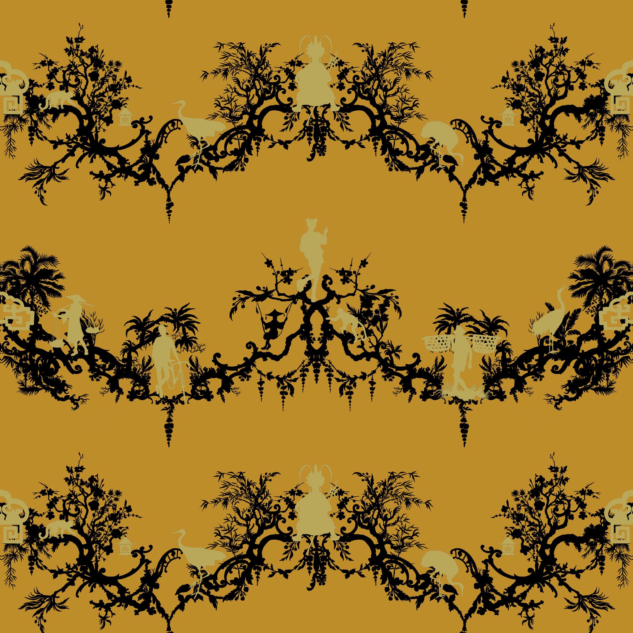 Timorous Beasties 'Shuiping De Pillement' Velvet Fabric Gold