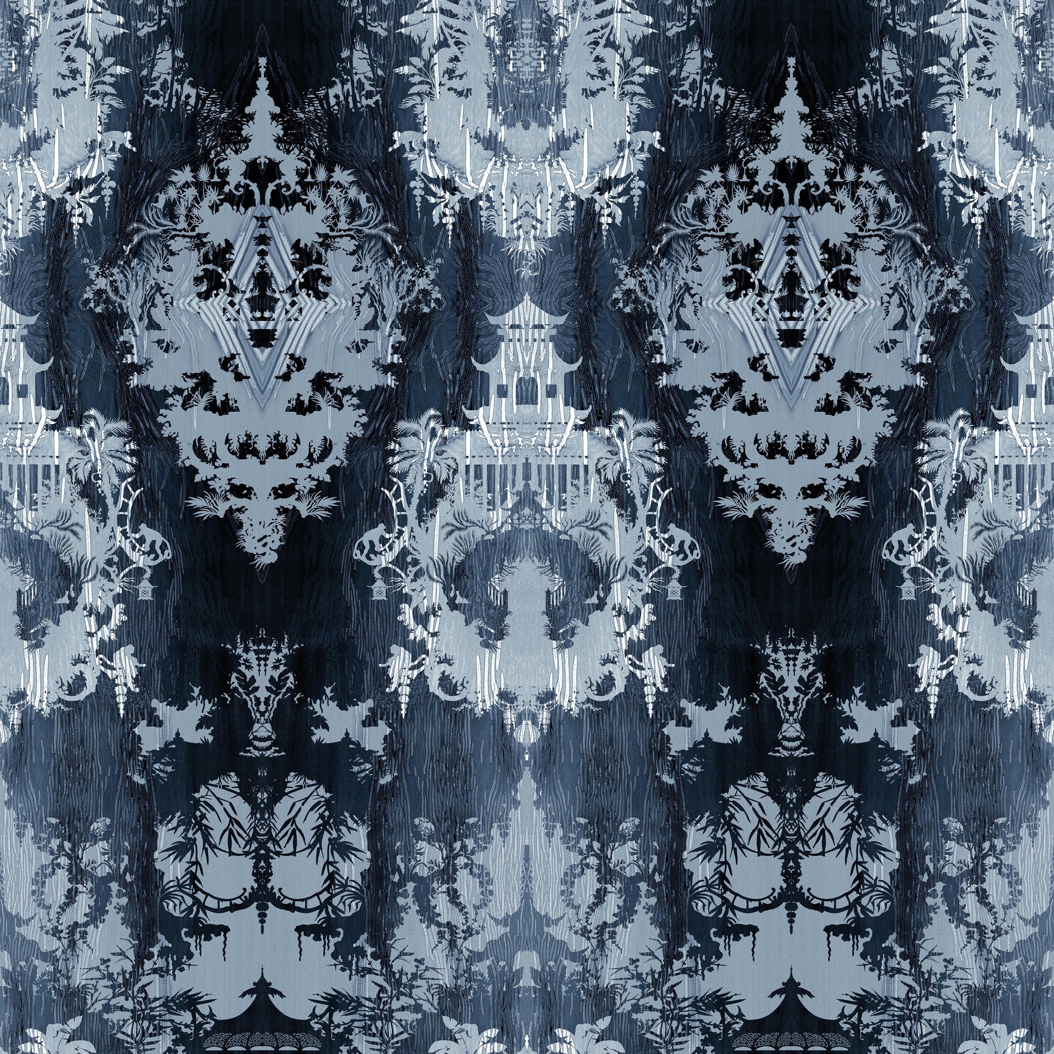 Timorous Beasties 'Temples in The Sky' Velvet Fabric Blue