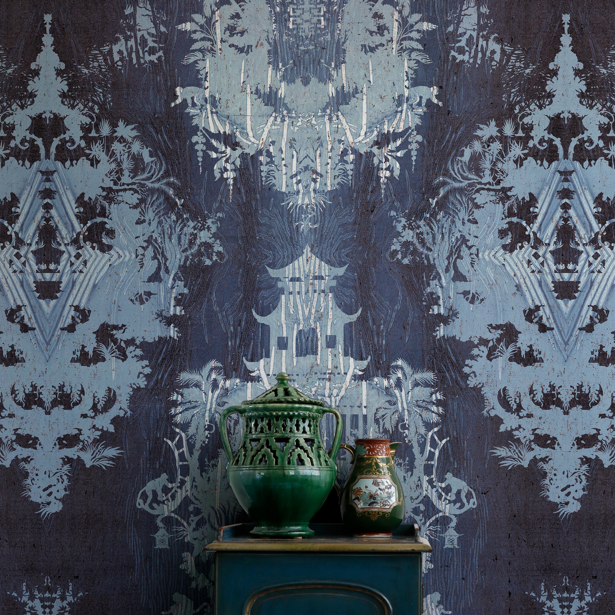 Timorous Beasties 'Temples in the Sky' Cork Wallpaper Blue Room Scene