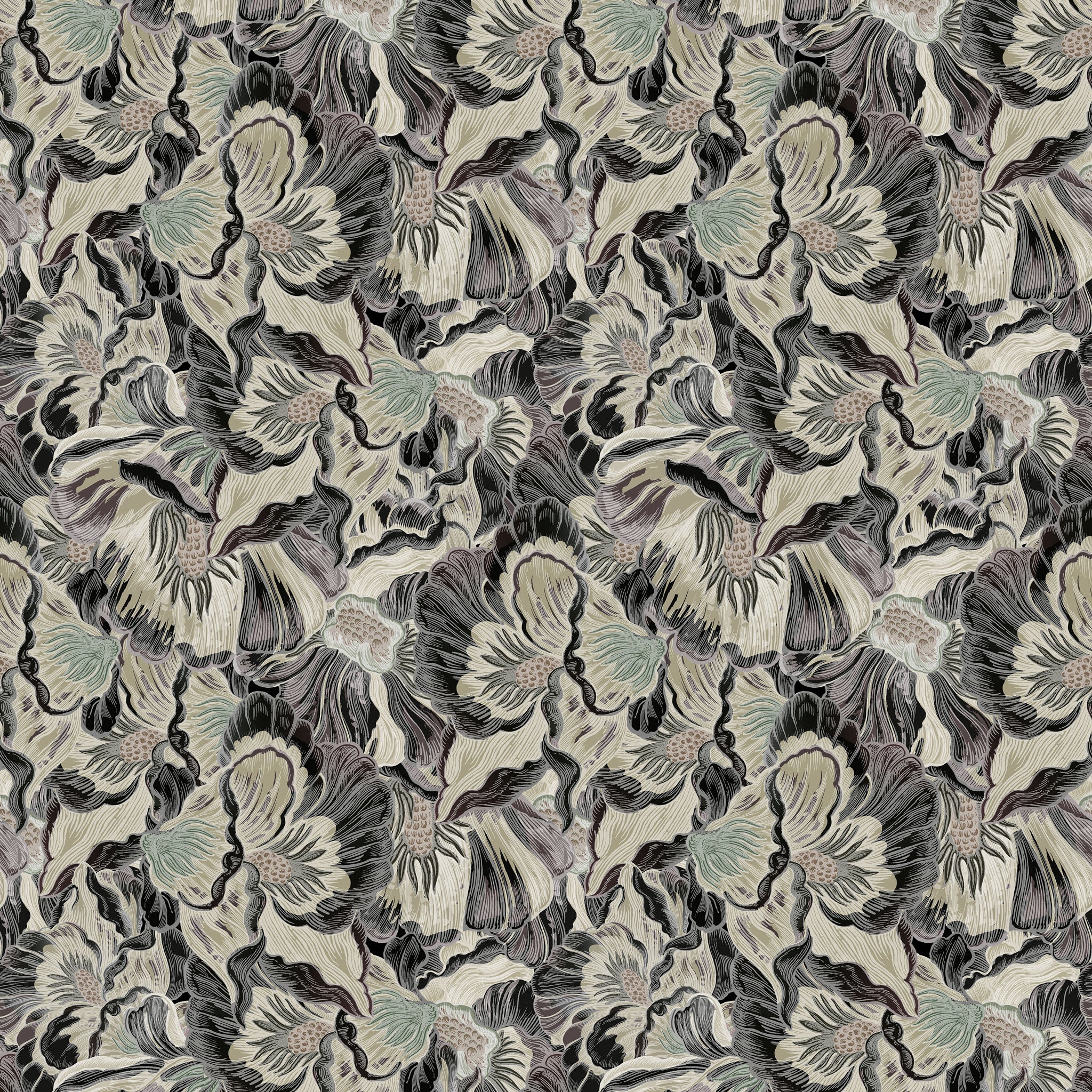 Patterned fabric with floral design in neutral colors