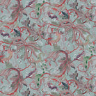Decorative pattern with red and green leaves on a light blue background