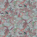 Decorative pattern with red and green leaves on a light blue background