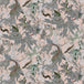 Patterned fabric with green leaves and branches on a light pink background
