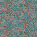 Patterned fabric with dragons and leaves on a teal background