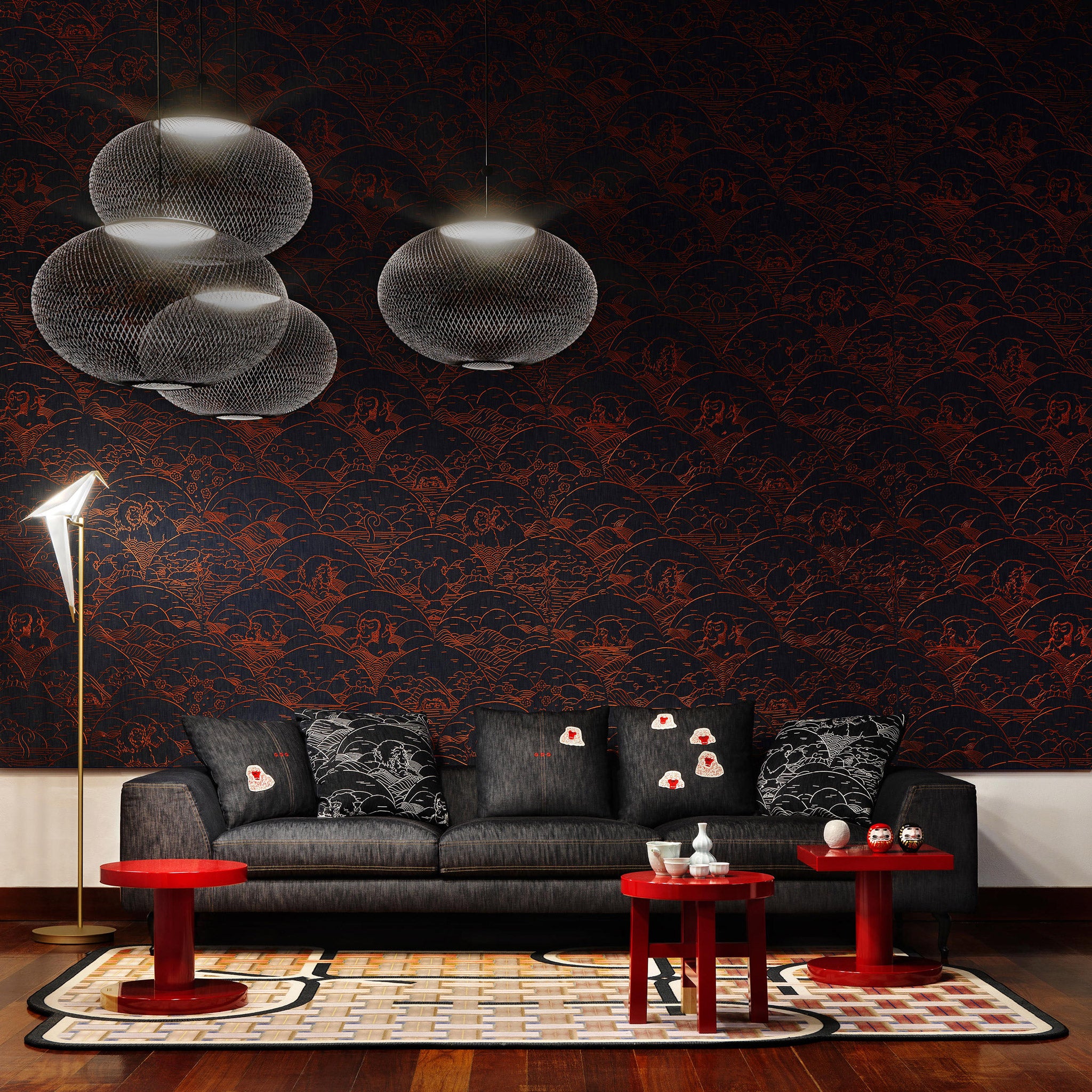 Arte x Moooi Wallcovering 'Indigo Macaque' Wallpaper Roomset