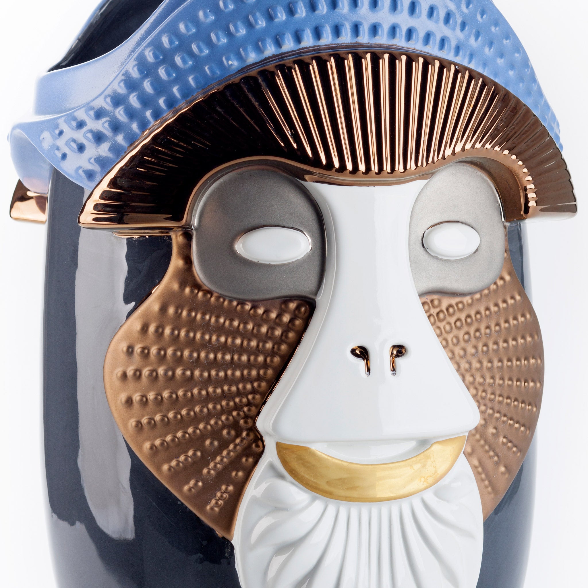 Bosa Primates 'Brazza' Vase by Elena Salmistraro Navy/White/Bronze Detail