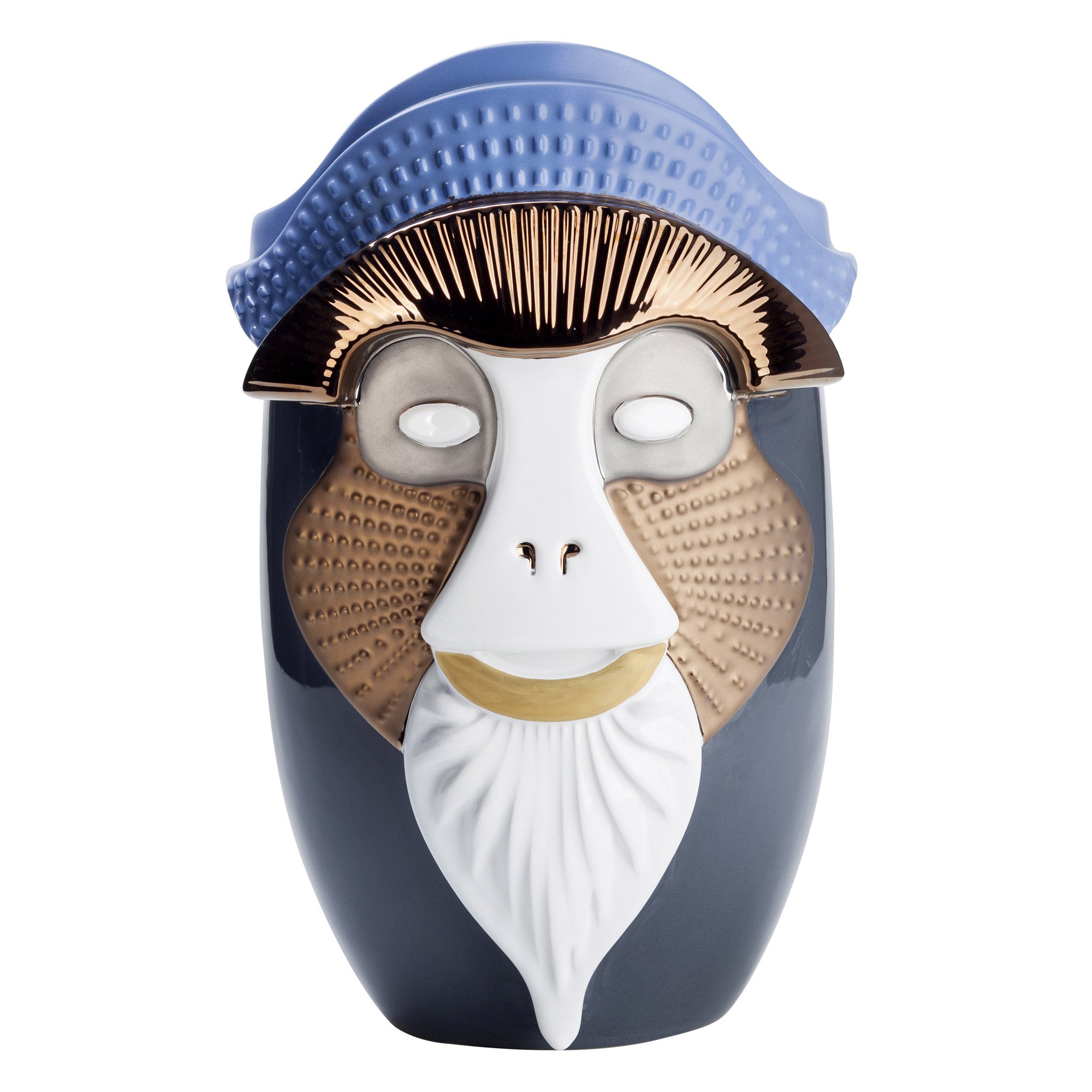 Bosa Primates 'Brazza' Vase by Elena Salmistraro Navy/White/Bronze