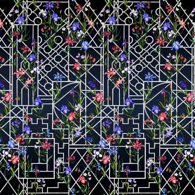Christian Lacroix 'Fretwork Garden Panoramic' Wallpaper Indigo (PCL7053/02)