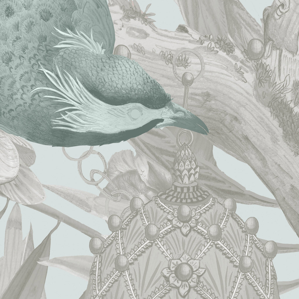 Kit Miles 'Ecclesiastical Botanica' Wallpaper Stone/ Duck Egg Blue Detail