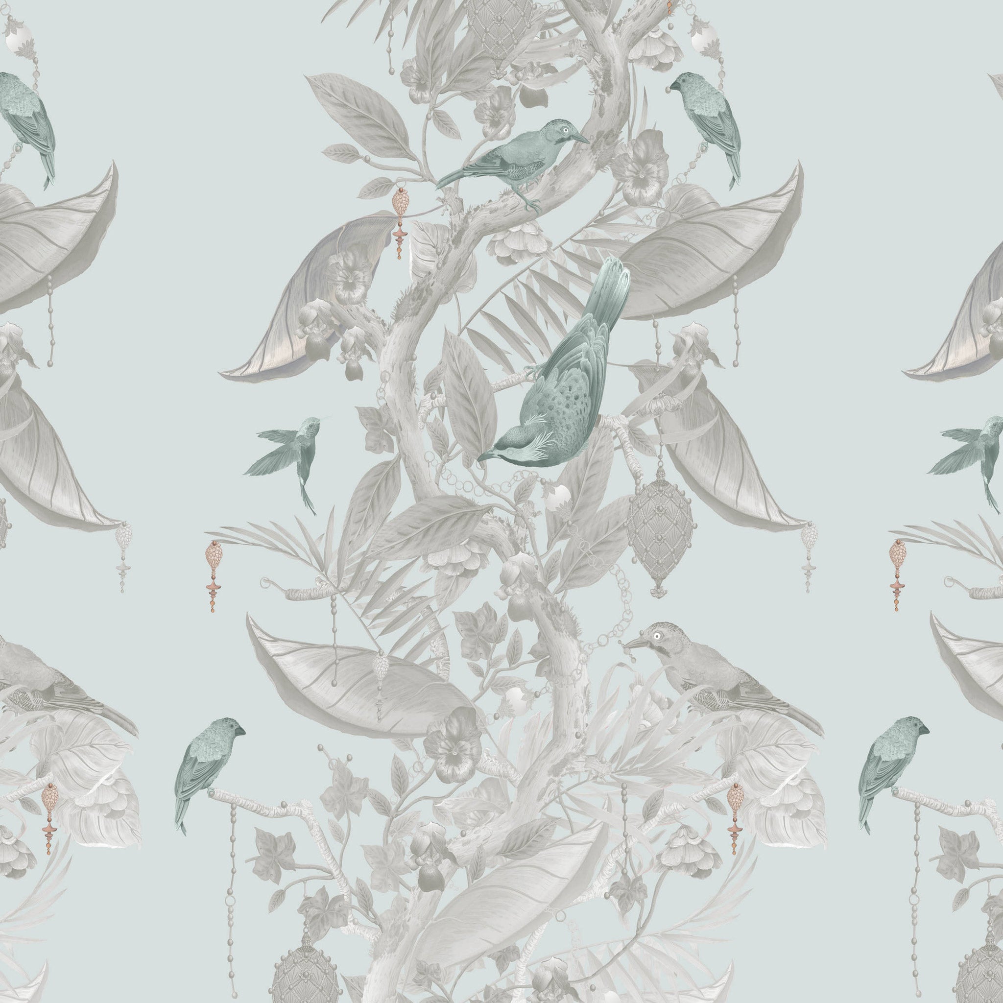 Kit Miles 'Ecclesiastical Botanica' Wallpaper Stone/ Duck Egg Blue