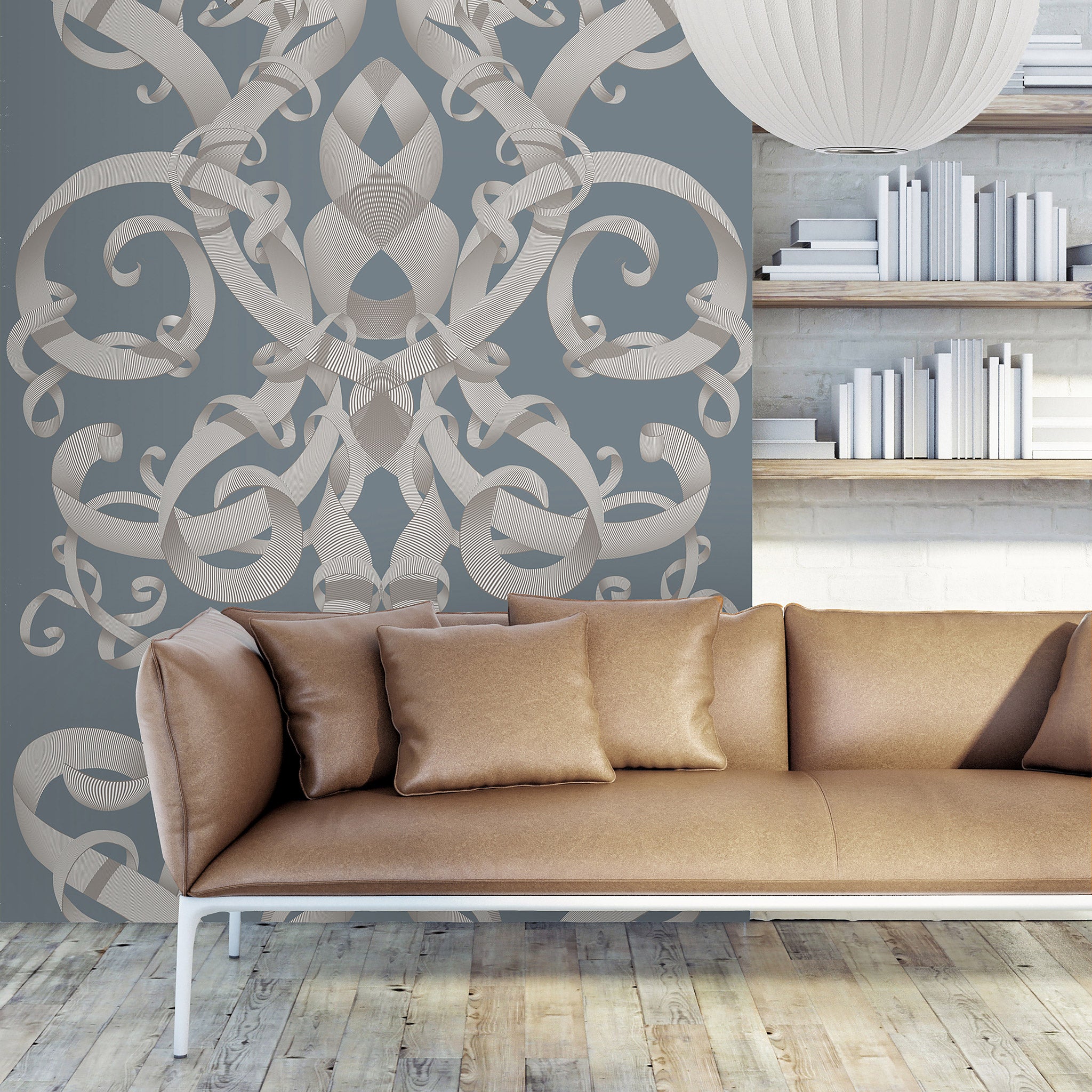 Kit Miles 'Optical Damask' Wallpaper Slate Roomset