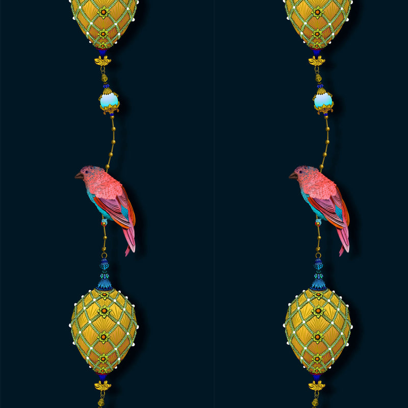 Kit Miles 'Pendants & Ornamental Birds' Wallpaper Magenta & Teal