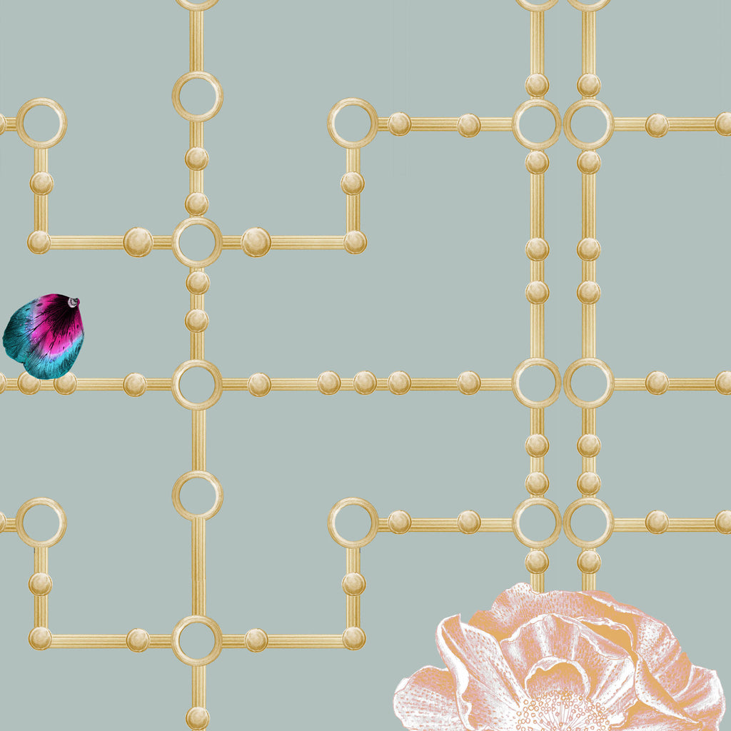 Kit Miles 'Quinn Orchid' Wallpaper Sage / Pink Detail