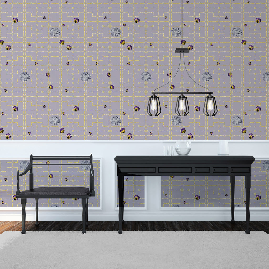 Kit Miles 'Quinn Orchid' Wallpaper Violet / Gold Roomset