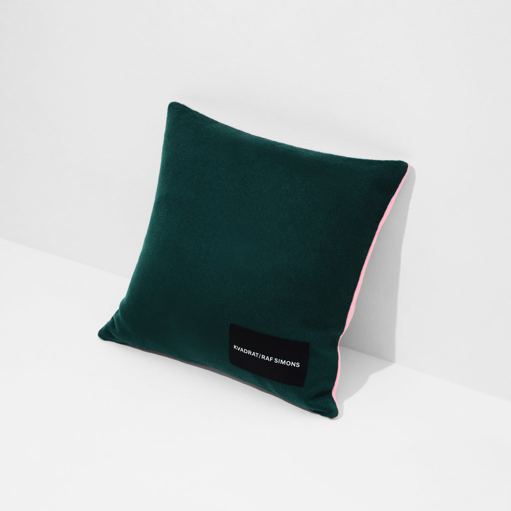 Kvadrat / Raf Simons 'Double Face' Cashmere Cushion - Pink/Dark Green Room Scene