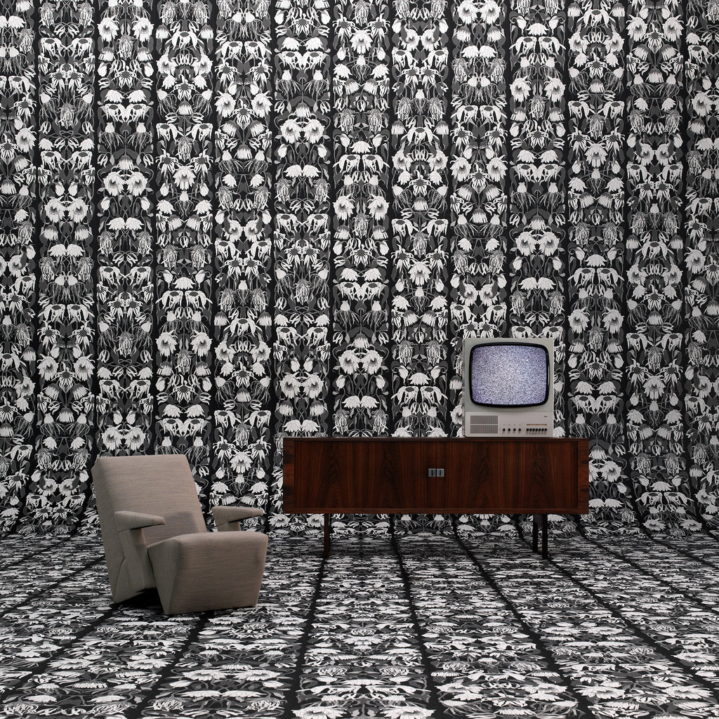 Withered Flowers Black Wallpaper by Studio Job Roomset