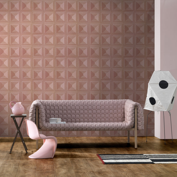 NLXL Lab Marquetry Wallpaper by Thomas Eurlings Pink Roomset