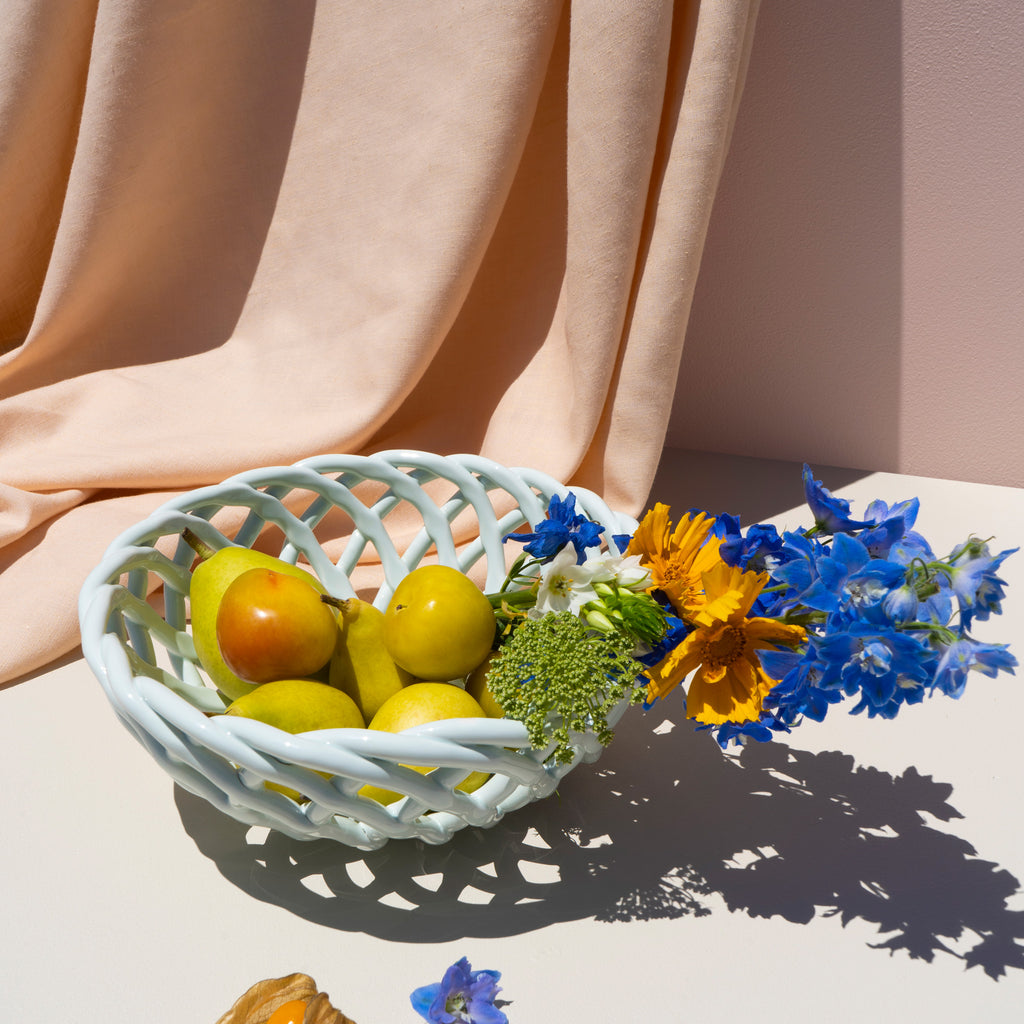 Octaevo 'Sicilia' Ceramic Basket - Large Light Mint Fruit Flowers