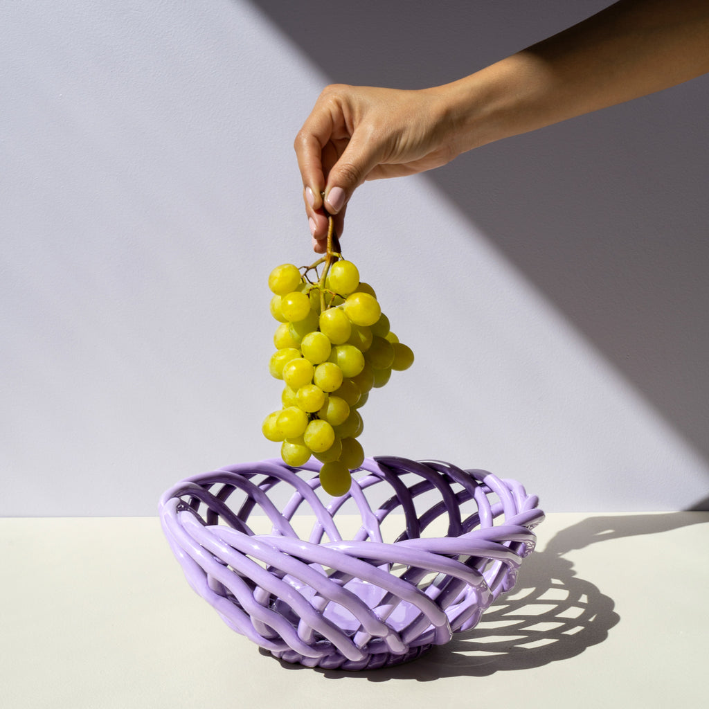 Octaevo 'Sicilia' Ceramic Basket - Large Lilac Grapes