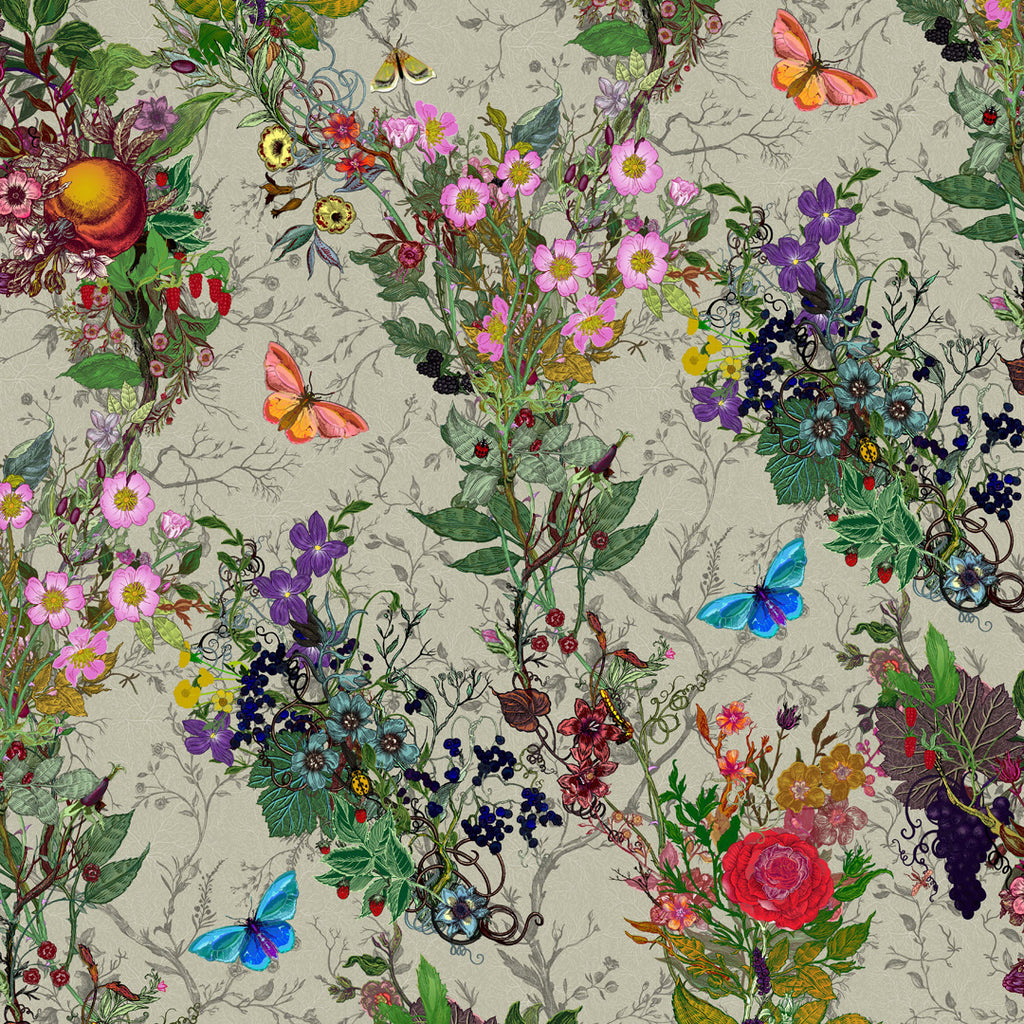Timorous Beasties 'Bloomsbury Garden' Fabric Khaki
