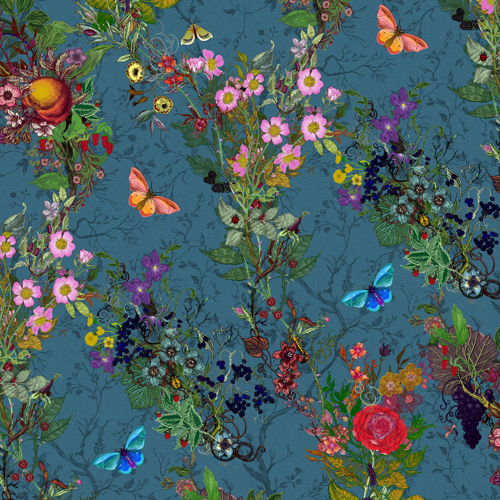 Timorous Beasties 'Bloomsbury Garden' Fabric Teal