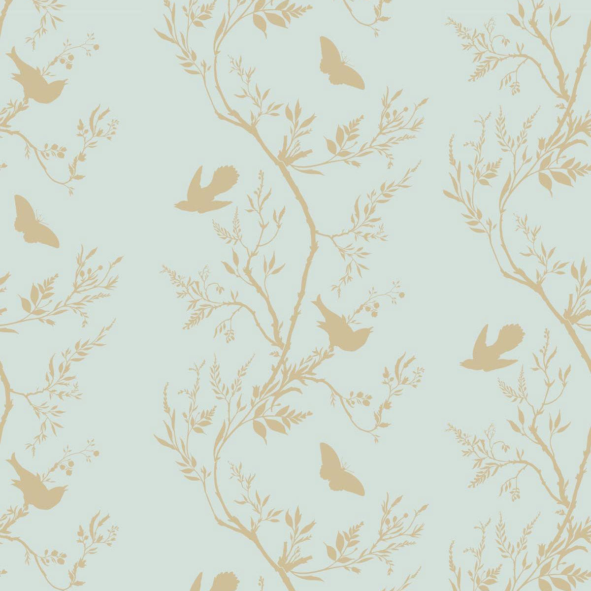 Timorous Beasties 'Birdbranch Stripe' Hand-Print Wallpaper Gold Pearl on Mitchell