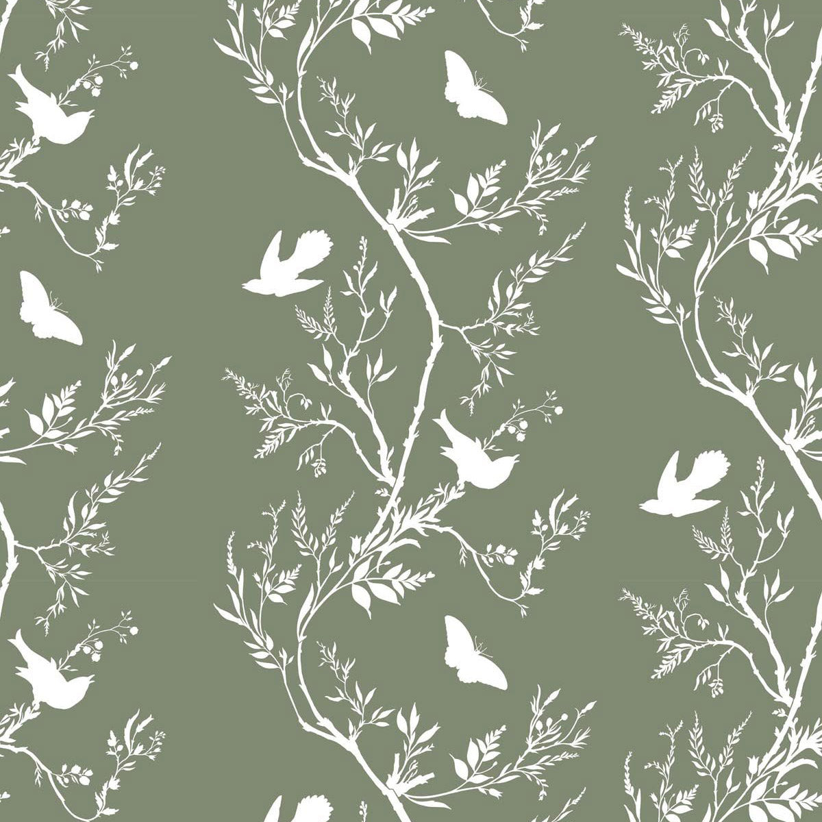 Timorous Beasties 'Birdbranch Stripe' Hand-Print Wallpaper White on Hampden