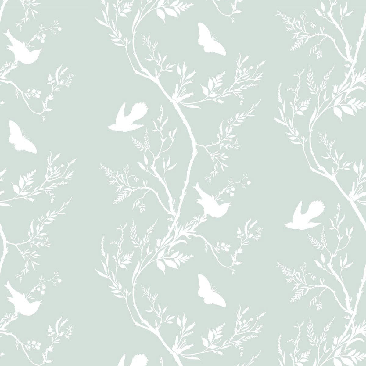 Timorous Beasties 'Birdbranch Stripe' Hand-Print Wallpaper White on Mitchell