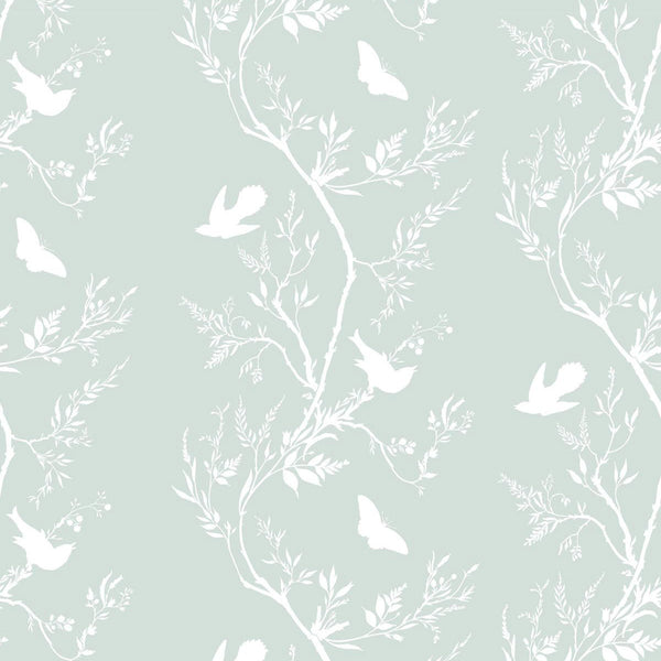 Timorous Beasties 'Birdbranch Stripe' Hand-Print Wallpaper White on Mitchell