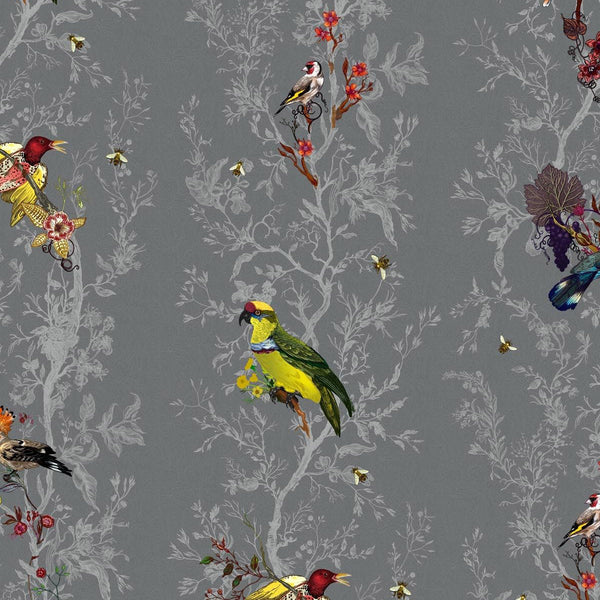 Timorous Beasties 'Birds N Bees' Wallpaper Charcoal