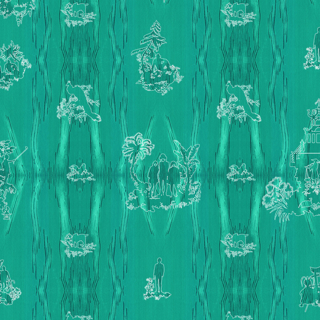 Timorous Beasties 'Chinoiserie Scenic' Wallpaper Powdered Porcelain Emerald