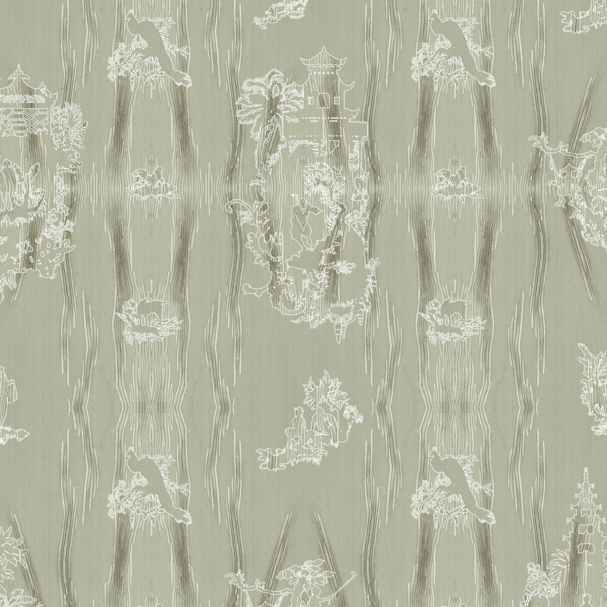 Timorous Beasties 'Chinoiserie Scenic' Wallpaper Olivine