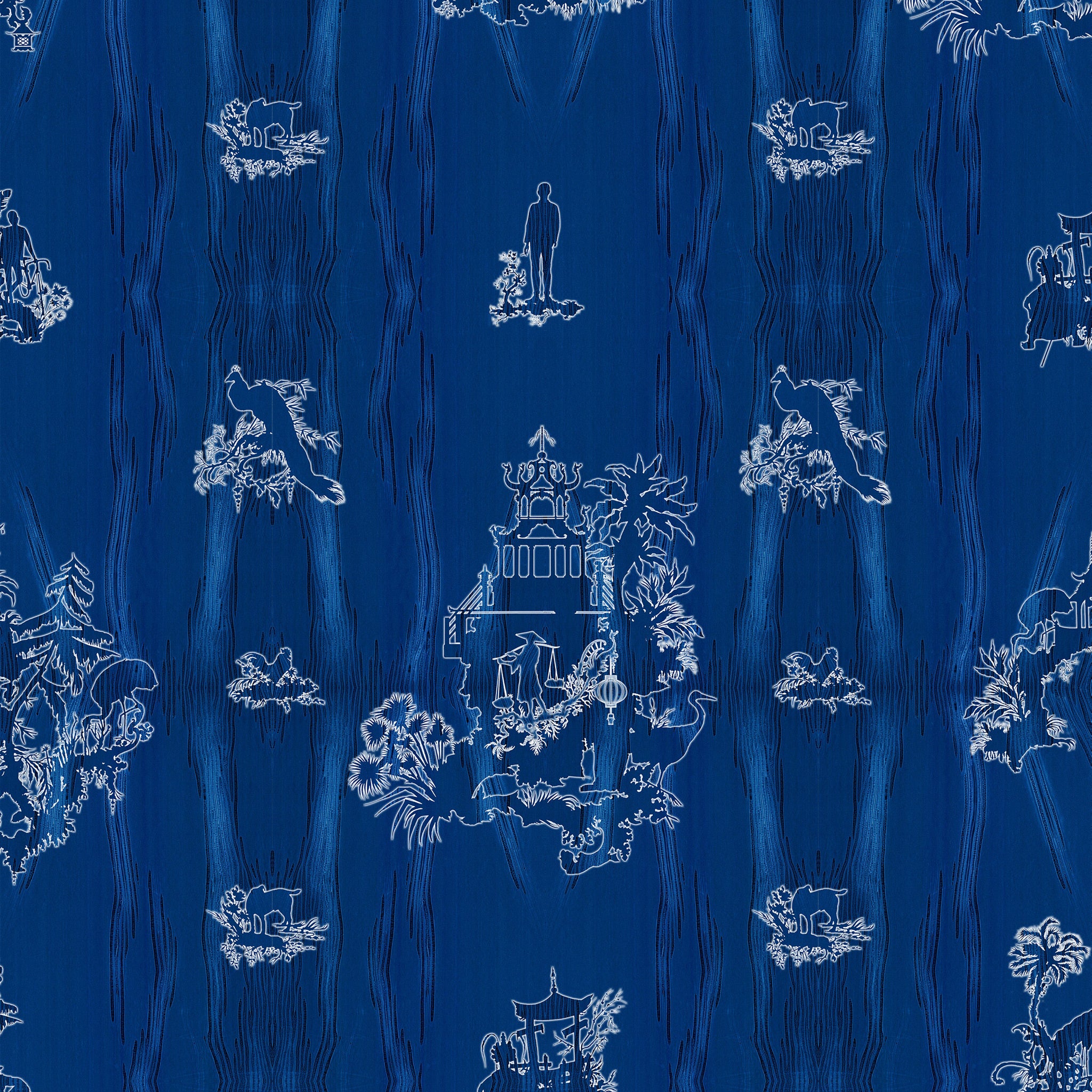 Timorous Beasties 'Chinoiserie Scenic' Wallpaper Ultramarine