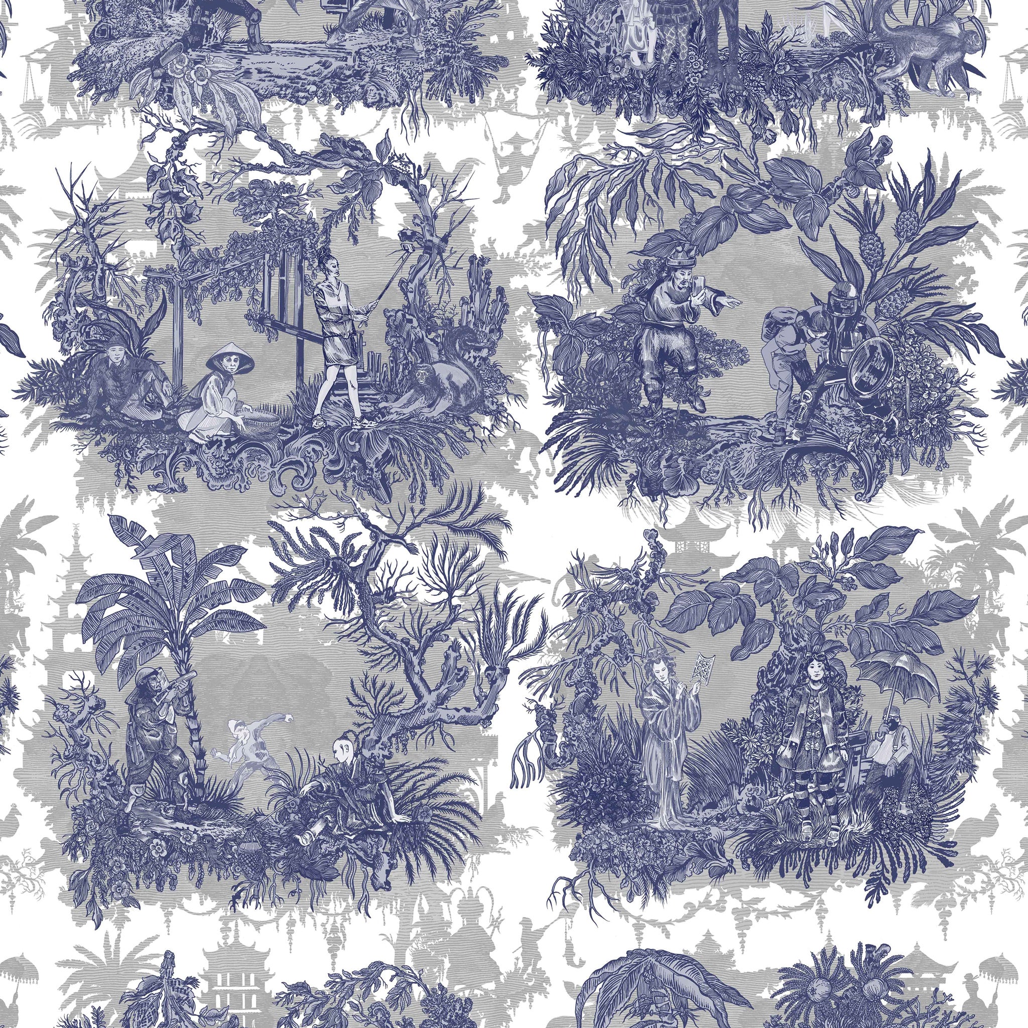 Timorous Beasties 'Chinoiserie Toile' Wallpaper Frostbite