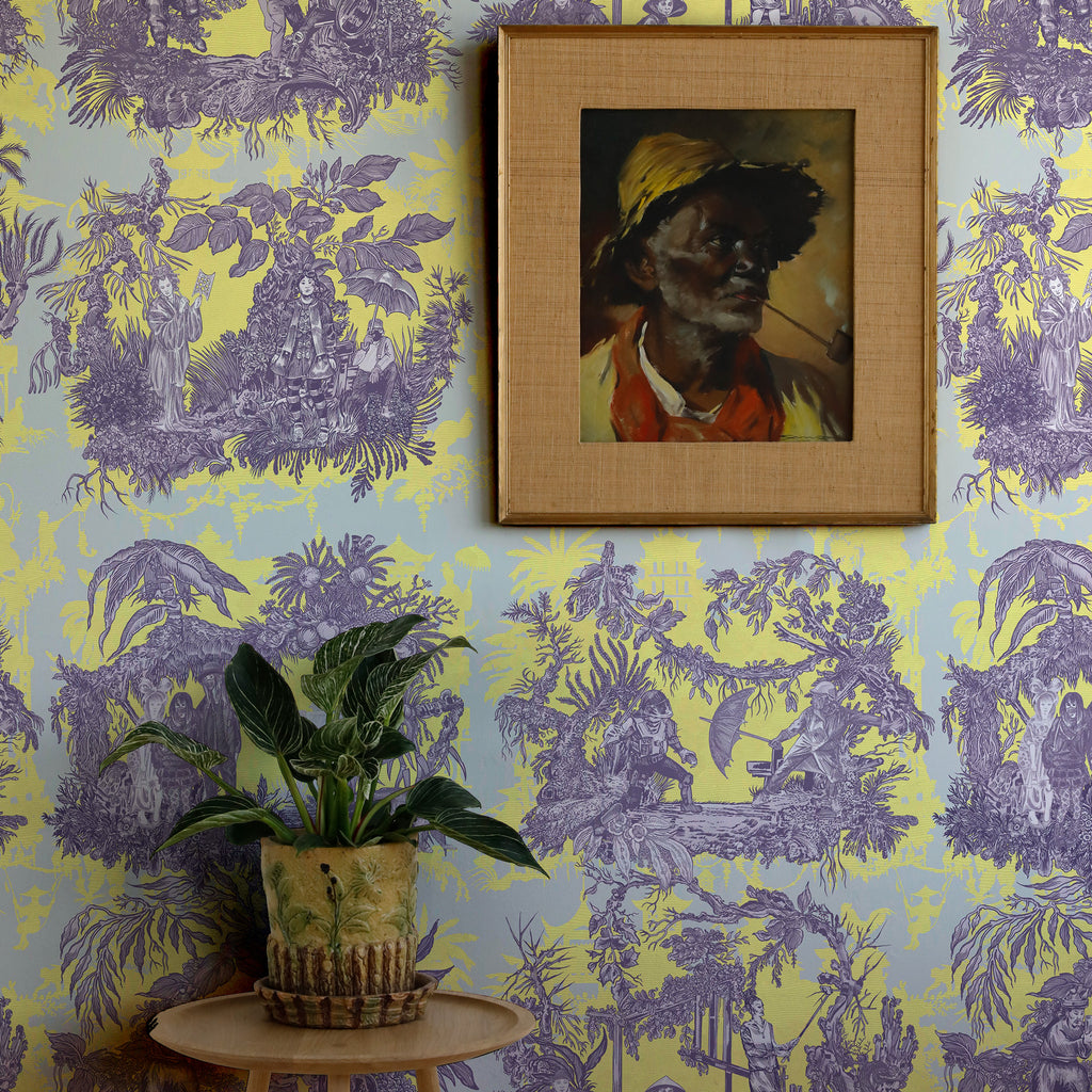 Timorous Beasties 'Chinoiserie Toile' Wallpaper Lavender Custard Room Scene
