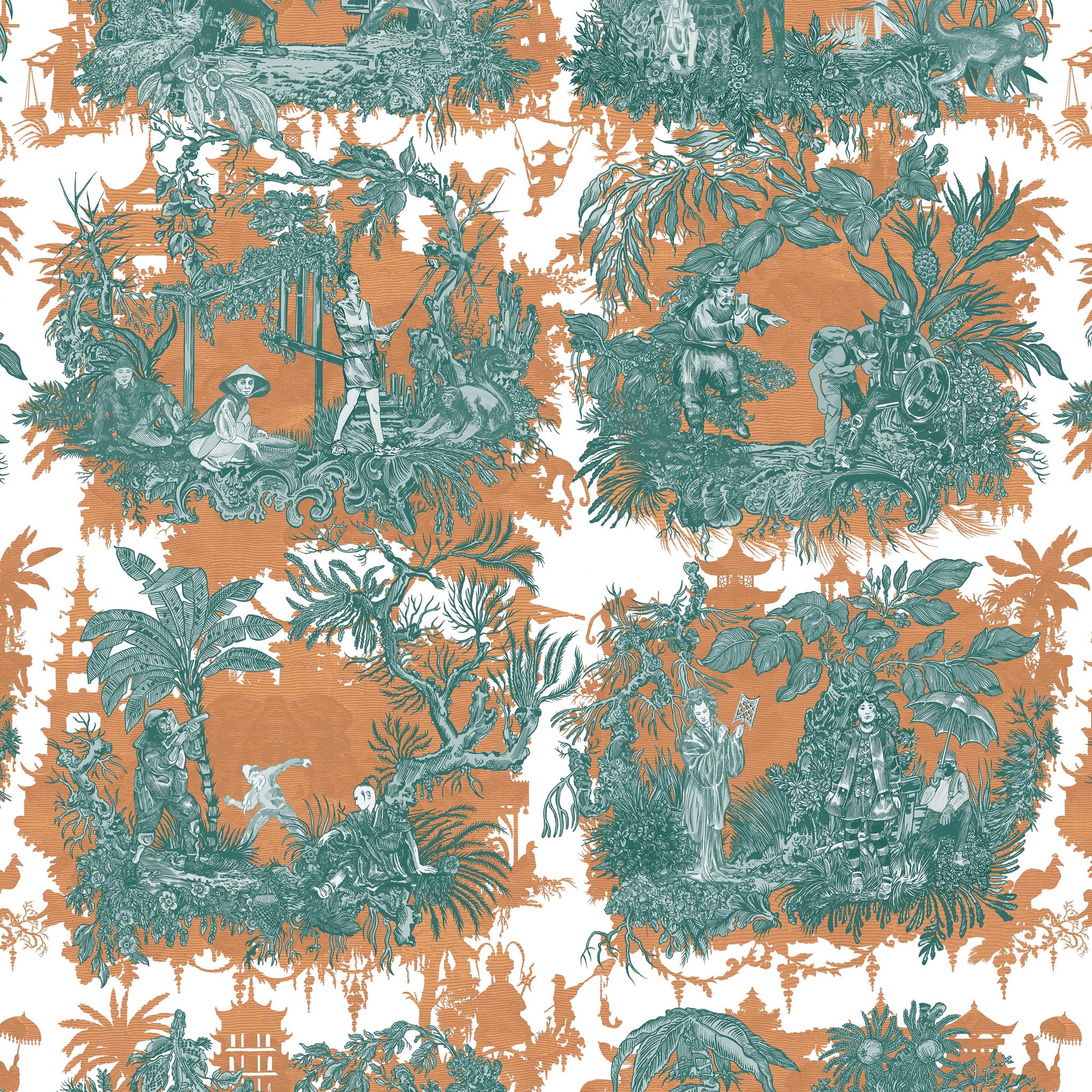 Timorous Beasties 'Chinoiserie Toile' Wallpaper Nasturtium