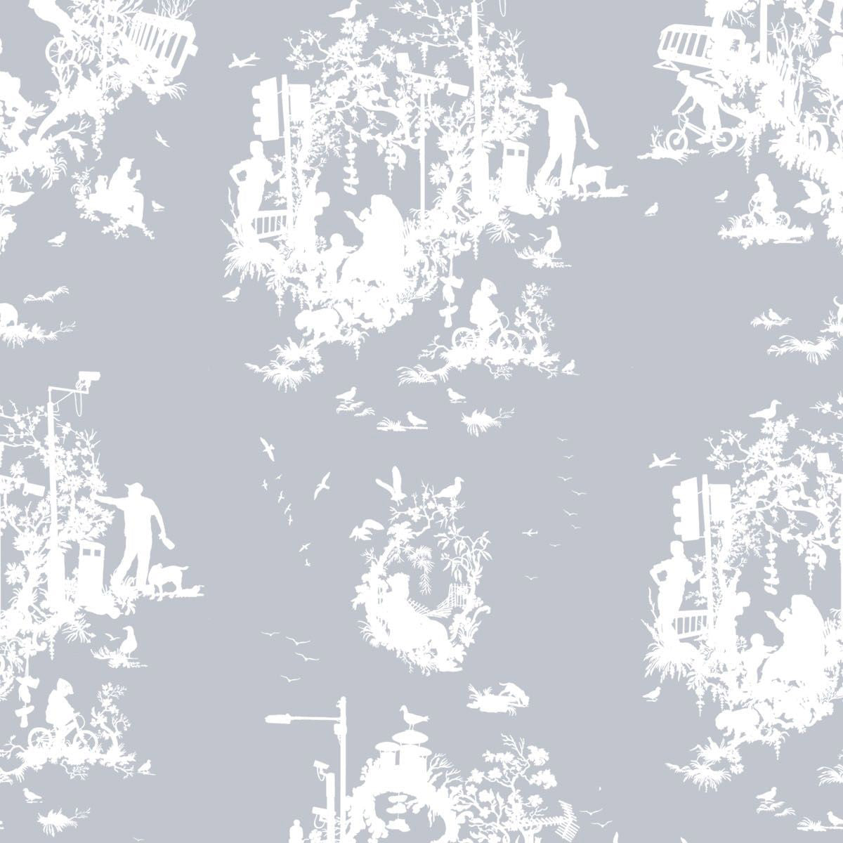 Timorous Beasties 'Decouper 3' Hand-Print Wallpaper White on Pale Blue