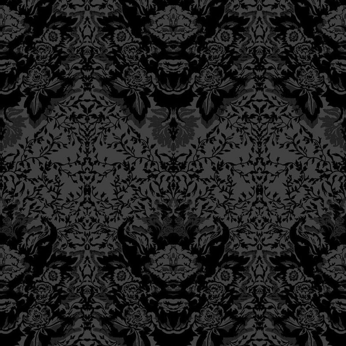 Timorous Beasties Devil Damask Flock Wallpaper Black