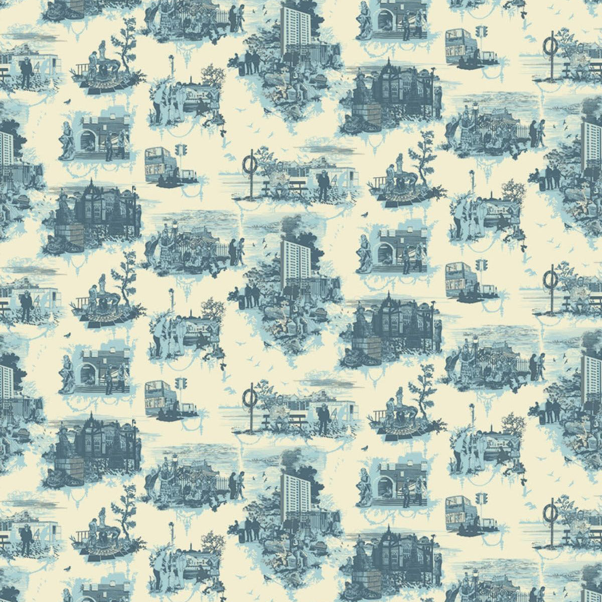 Timorous Beasties 'Edinburgh Toile' Wallpaper Blue