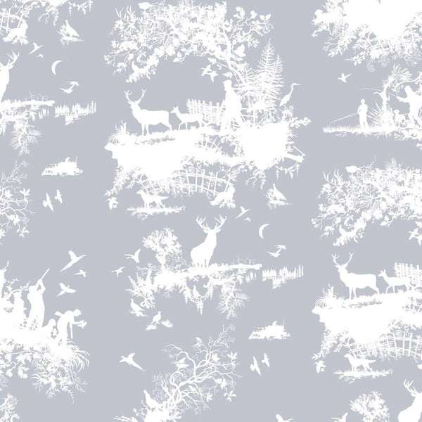 Timorous Beasties 'Hunting Toile' Wallpaper White on Pale Blue