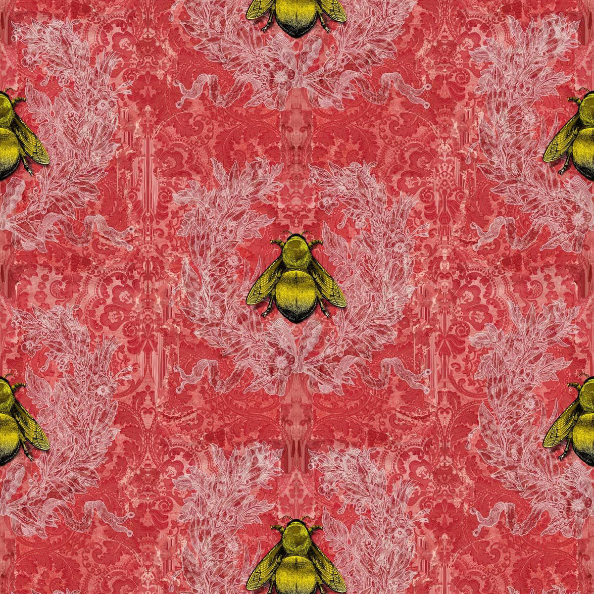 Timorous Beasties 'Imperial Apiary' Wallpaper Red