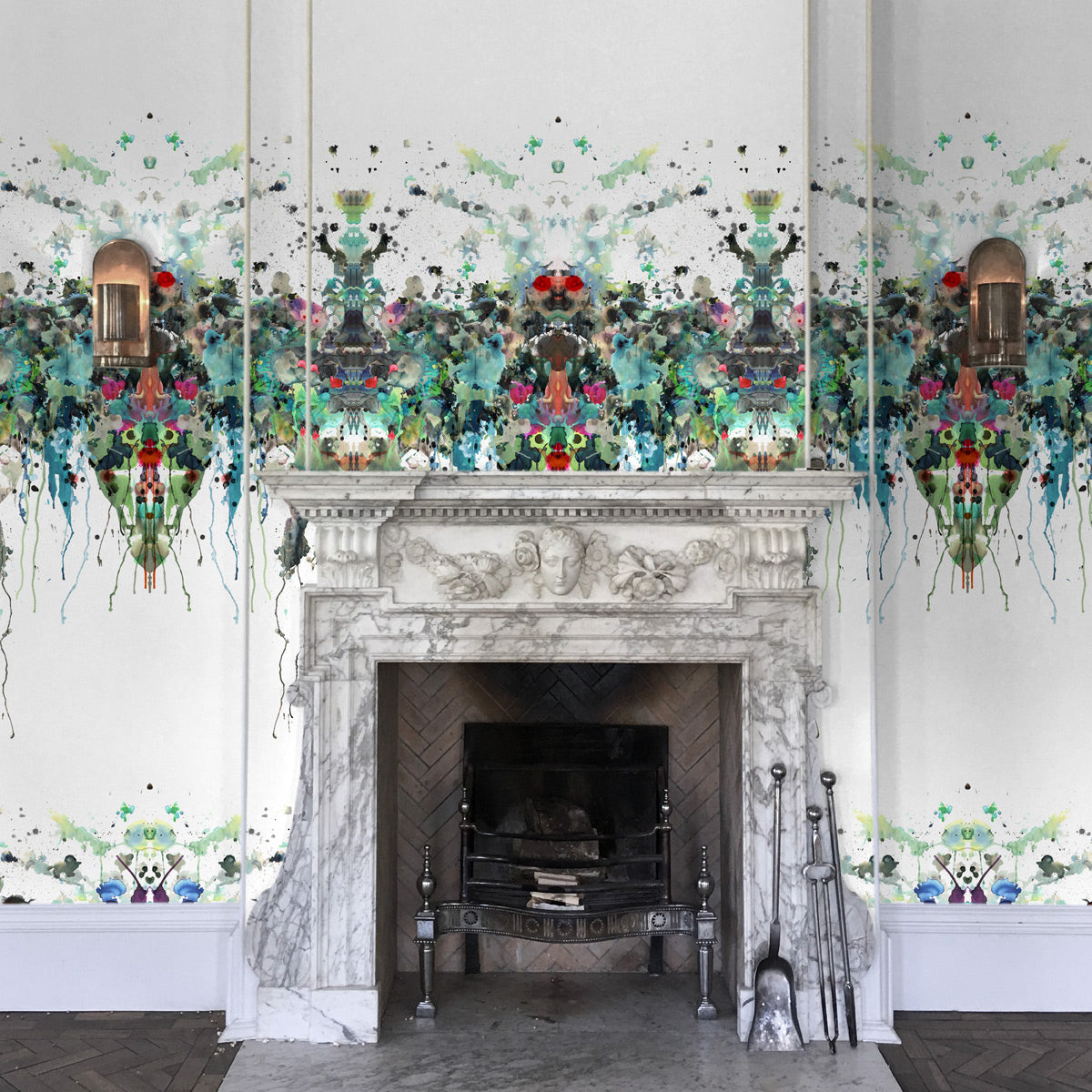 Timorous Beasties 'Kaleido Splatt' Superwide Wallpaper Panel Fireplace